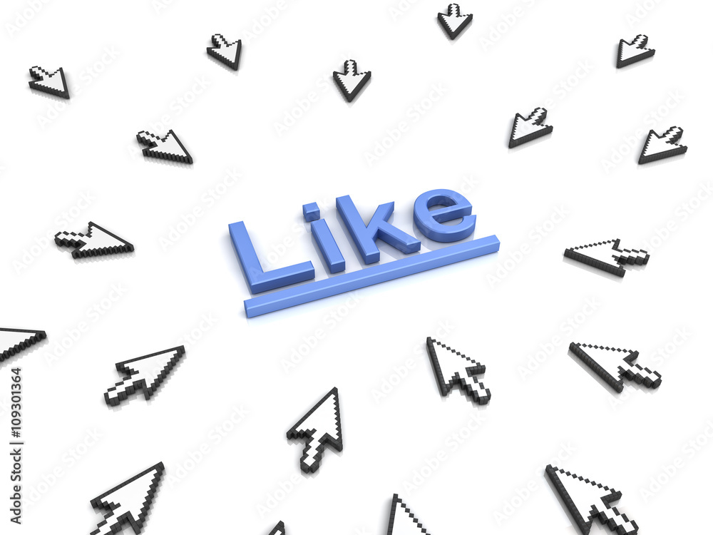Aufkleber Like concept many arrow cursors mouse clicking like button or link on white background with reflection