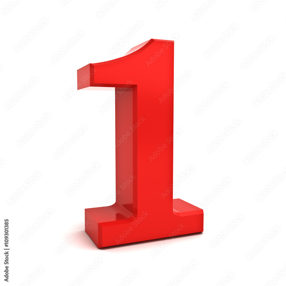 Poster 3d red number one isolated over white background