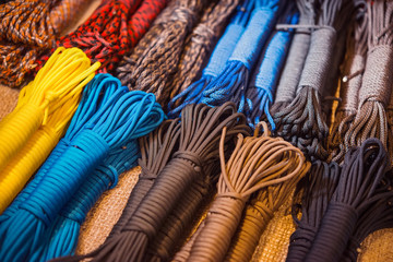 colored parachute cord coiled rope tangling