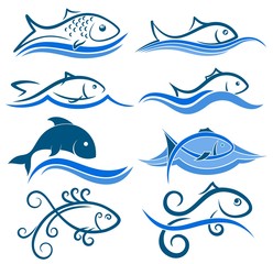 Logos of fish with wave. © designer_an