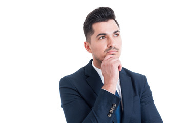 Visionary sales manager thinking and looking up to the future