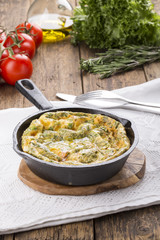 Frittata with salmon and herbs.