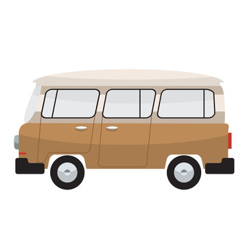 Camper van. Summer vacation. Vector flat color design