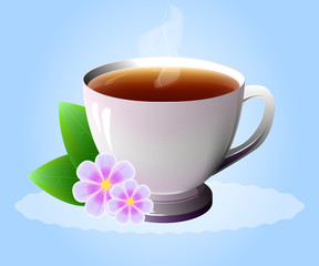Cup of hot drink with flowers. Tea, coffee, etc. Vector