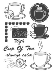 Set of vintage tea labels, badges and design elements. Vector