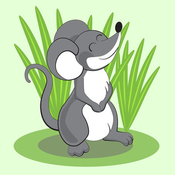 recommend clip art: Beautiful cartoon mouse standing on grass and smiling. Vector