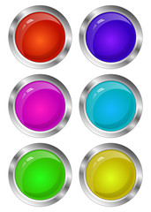 Blank Glossy Round 3D Button Set. Collection. Vector