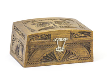 An engraved wooden jewellery box