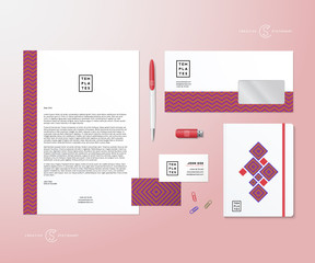 Creative Geometry Pink and Blue Realistic Vector Stationary Set with Soft Shadows. Good as Template or Mock Up for Business Identity.