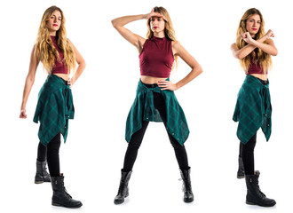 Fototapeta premium Pretty blonde woman showing something