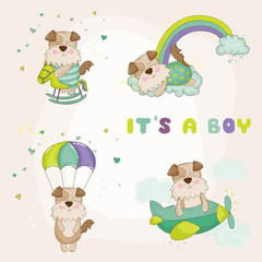Baby Dog Set - Baby Shower or Arrival Card - in vector