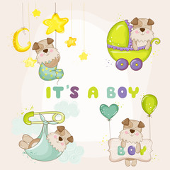 Baby Dog Set - for Baby Shower or Baby Arrival Cards - in vector