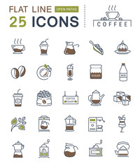 Set Vector Flat Line Icons Coffee