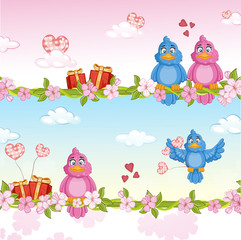 Fototapeta premium Illustration of couple in love, birds in love .