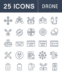 Set Vector Flat Line Icons Drones