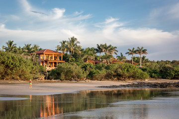 Empty beach in a blue sky day in Playa Negra, northern coast of Costa Rica