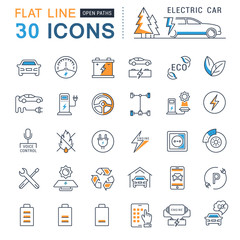 Set Vector Flat Line Icons Electric Cars