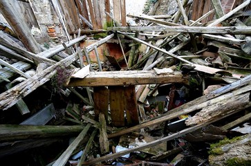 rubble and the ruins of the house  destroyed by powerful earthqu