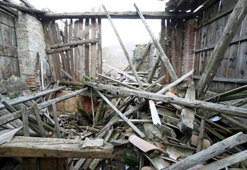 rubble and the ruins of the house  destroyed by powerful earthqu