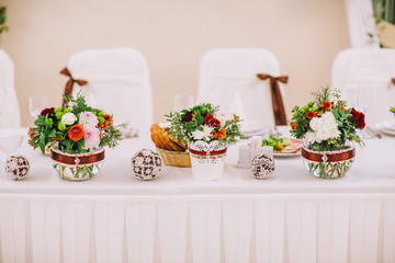 Beautiful flowers on table in wedding day