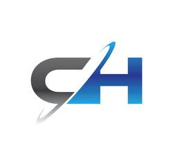 ch initial logo with double swoosh blue and grey