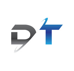 dt initial logo with double swoosh blue and grey