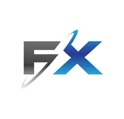 fx initial logo with double swoosh blue and grey