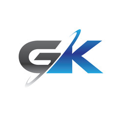 gk initial logo with double swoosh blue and grey