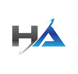 ha initial logo with double swoosh blue and grey