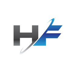 hf initial logo with double swoosh blue and grey