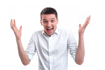 Portrait of  man smiling, isolated over a white background