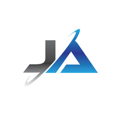 ja initial logo with double swoosh blue and grey