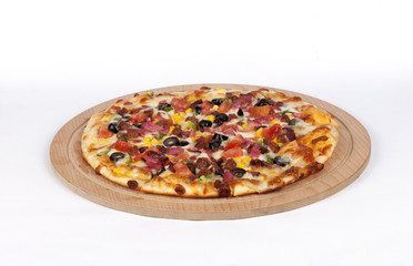 Mixed pizza on a white background