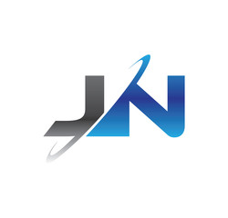 jn initial logo with double swoosh blue and grey