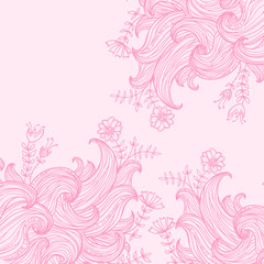 Vector color abstract hand-drawn background with waves and flowe