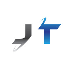 jt initial logo with double swoosh blue and grey