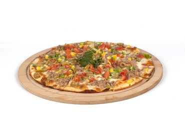 Mixed pizza on a white background