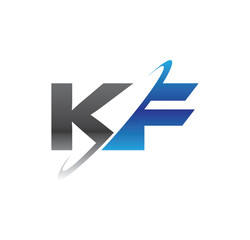 kf initial logo with double swoosh blue and grey