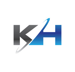kh initial logo with double swoosh blue and grey