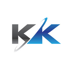 kk initial logo with double swoosh blue and grey