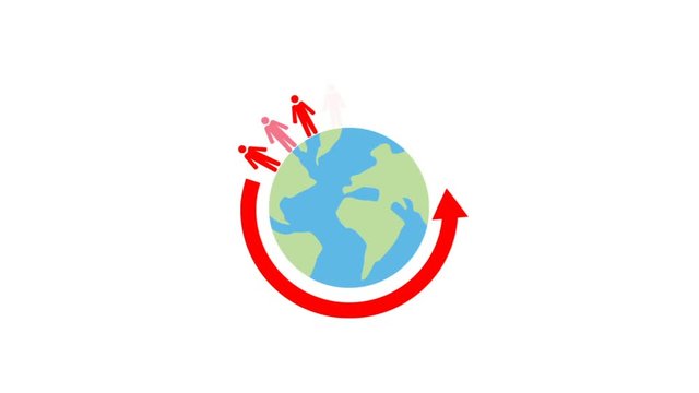 Motion graphic animation of a globe, people and an arrow