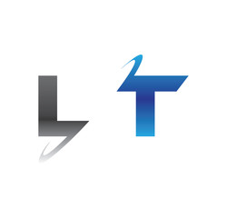 lt initial logo with double swoosh blue and grey