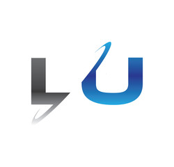 lu initial logo with double swoosh blue and grey