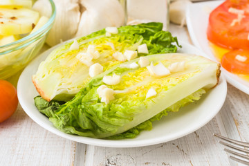 Oiled heart lettuce and garlic