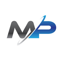 mp initial logo with double swoosh blue and grey