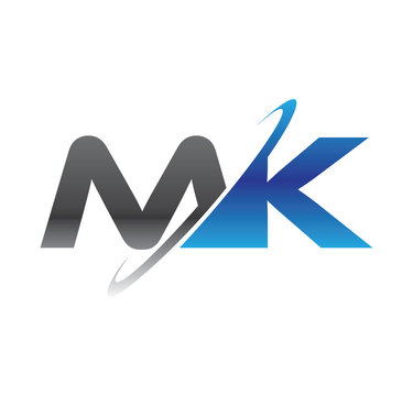 mk initial logo with double swoosh blue and grey