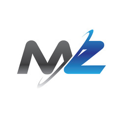 mz initial logo with double swoosh blue and grey