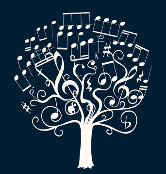musical notes as leaves on a tree abstract illustration
