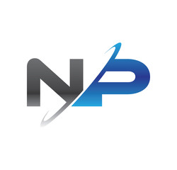 np initial logo with double swoosh blue and grey