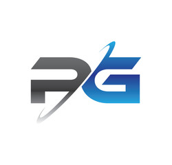 pg initial logo with double swoosh blue and grey